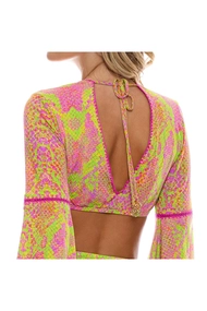 LULI FAMA BELL SLEEVE CROP TOP
