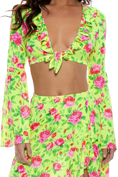 LULI FAMA RUFFLE BELL SLEEVE CROP TOP