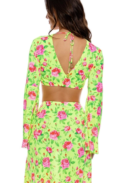 LULI FAMA RUFFLE BELL SLEEVE CROP TOP