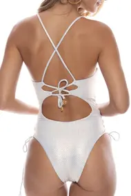 LULI FAMA SQUARE NECK LACED UP ONE PIECE