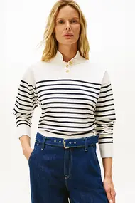 TOMMY HILFIGER JERSEY GOLD BTN MOCK-NK SWEATER
