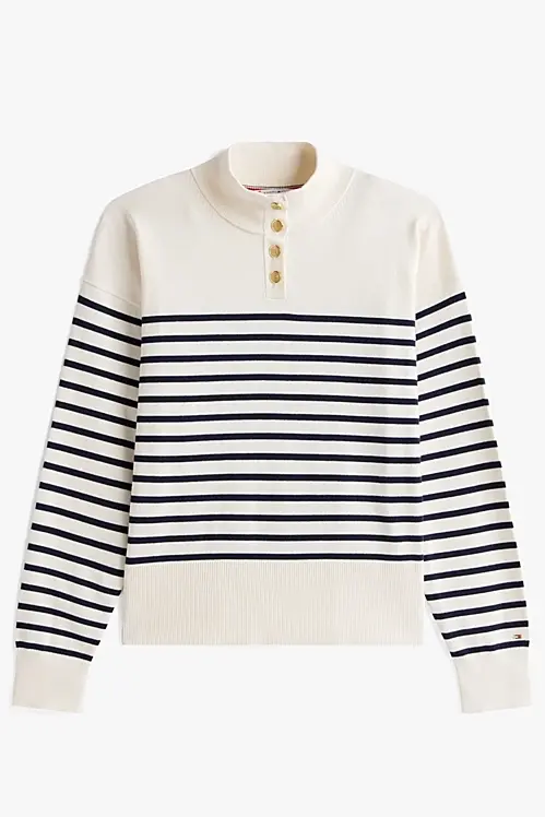 TOMMY HILFIGER JERSEY GOLD BTN MOCK-NK SWEATER