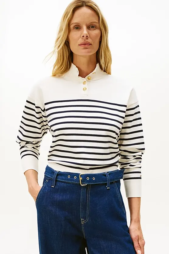 TOMMY HILFIGER JERSEY GOLD BTN MOCK-NK SWEATER