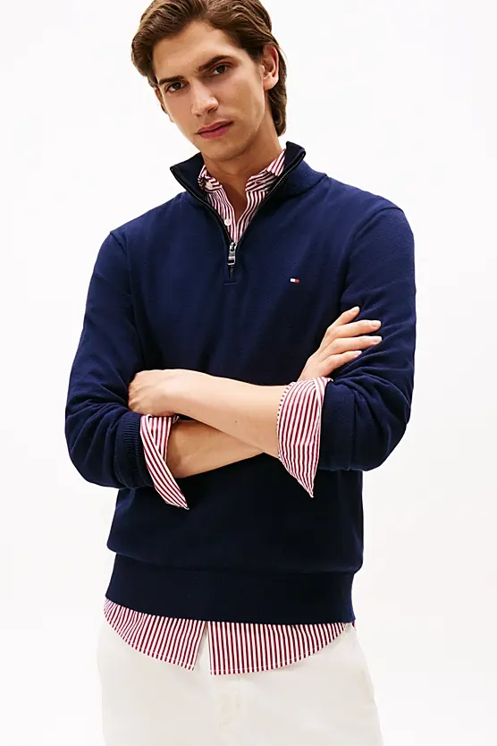 TOMMY HILFIGER PIMA ORG CTN CASHMERE ZIP MOCK