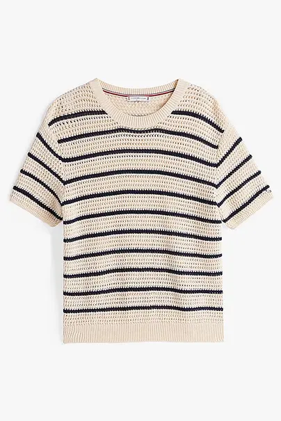 TOMMY HILFIGER POINTELLE CROCHET SS C-NK SWT