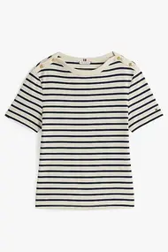 TOMMY HILFIGER REG STRIPE GOLD BTN C-NK SS