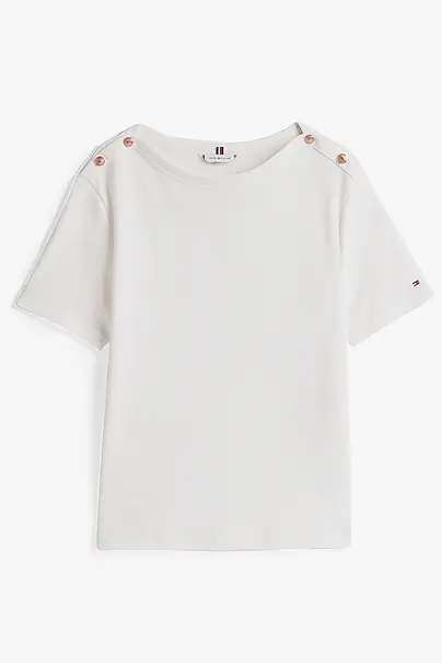 TOMMY HILFIGER REG STRIPE GOLD BTN C-NK SS