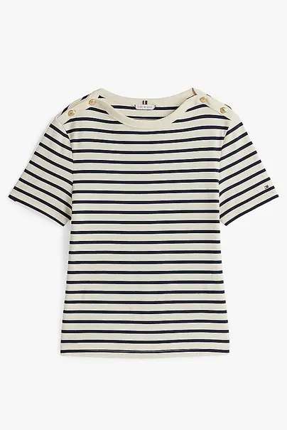 TOMMY HILFIGER REG STRIPE GOLD BTN C-NK SS