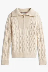 TOMMY HILFIGER SOFT WOOL CABLE 1/2 ZIP LS SWT