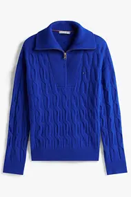 TOMMY HILFIGER SOFT WOOL CABLE 1/2 ZIP LS SWT