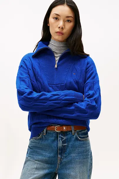 TOMMY HILFIGER SOFT WOOL CABLE 1/2 ZIP LS SWT