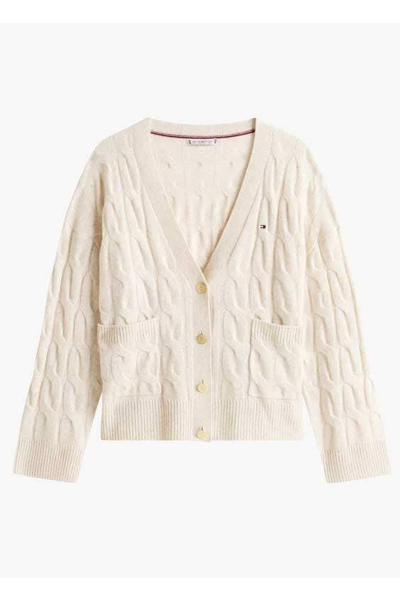 TOMMY HILFIGER SOFT WOOL CABLE V-NK LS CARDIGAN