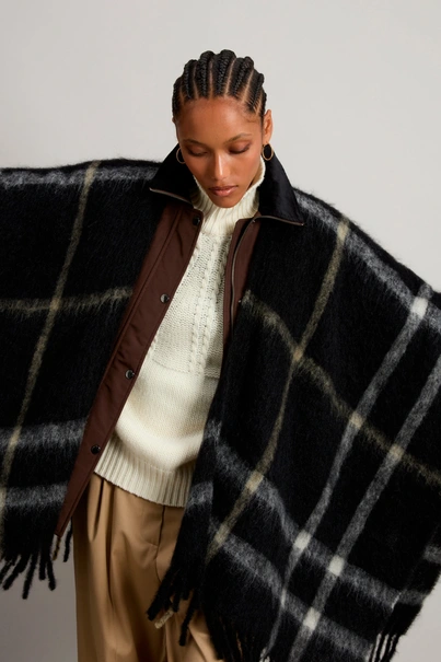 WOOLRICH BRUSHED ALPACA CHECK CAPE