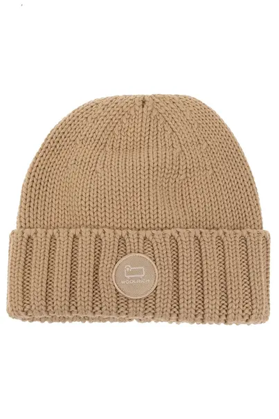 WOOLRICH MERINO WOOL LOGO BEANIE